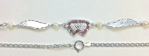 New 14Kt White Gold Winged Anklet w/DIA. Hearts & RUBIES  9" -Free Engraving! - Picture 1 of 5
