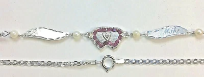 Nuevo tobillera alada de oro blanco de 14 quilates con diámetro. Corazones y Rubíes 9" - ¡Grabado Gratis! Foto 1 de 4