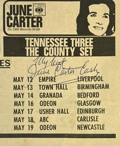 Johnny Cash: June Carter - Autógrafo firmado Gira de conciertos por el Reino Unido (1968) Clip de prensa - Imagen 1 de 6