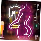 Lady Neon Beer Signs Dimmable, Pink LED Lady Back Neon Lights Lady Back Beer