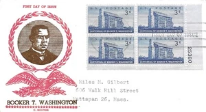 1956 FDC, #1074, 3c Booker T. Washington, C. W. George, plate block of 4 - Picture 1 of 1