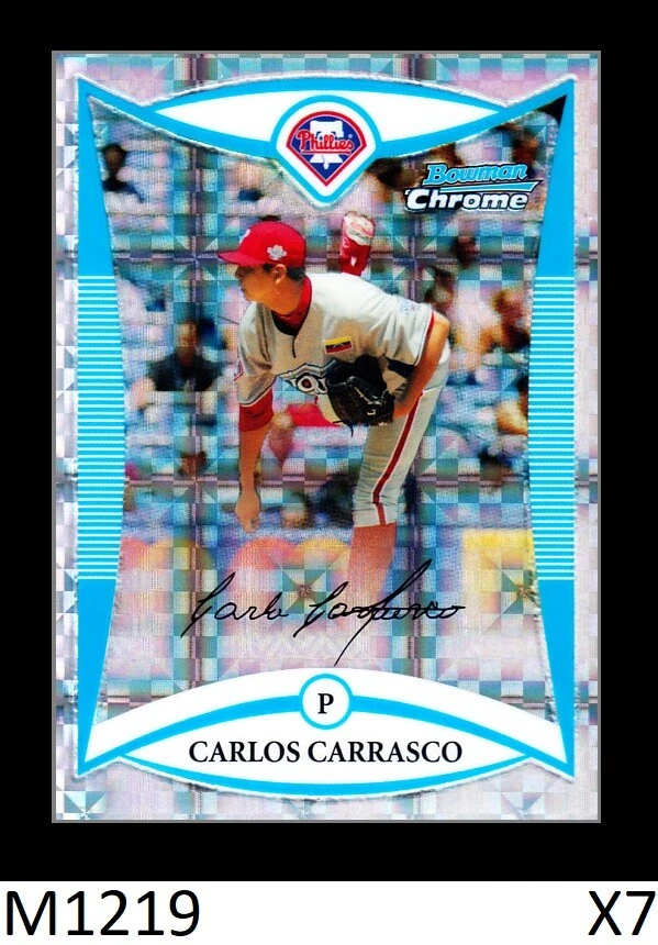 1-2008 BOWMAN CHROME DRAFT X-FRACTOR CARLOS CARRASCO INDIANS /199 QTY - Image 1 of 1