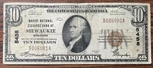 1929 Ten Dollar Bill $10 National Currency - Milwaukee Wisconsin #75619 - Picture 1 of 2