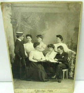 Men Women Social Group 1905 Cabinet Card Photo Signed Fuillet Chausteur Belgium - Picture 1 of 3
