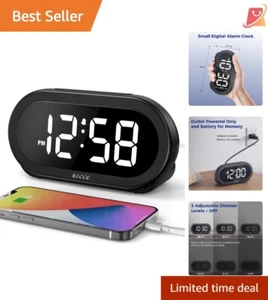 Small Alarm Clock Plastic 5.9"x3.11" Dimmable Brightness USB Charging Bedside - Picture 1 of 10