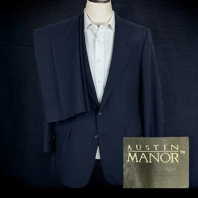 Terno masculino Austin Manor 2 peças 40R 34X29 azul marinho janela mistura de lã - Imagem 1 de 4