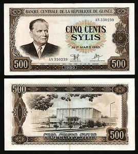GUINEA 500 SYLIS 1960 1980, AU, P-27a, J.BROZ TITO, FOXING - Picture 1 of 3