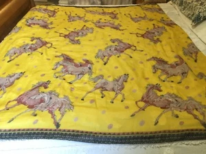 Vintage Large Yellow Viscose Rayon Scarf With Horses, P.C.R - Picture 1 of 6