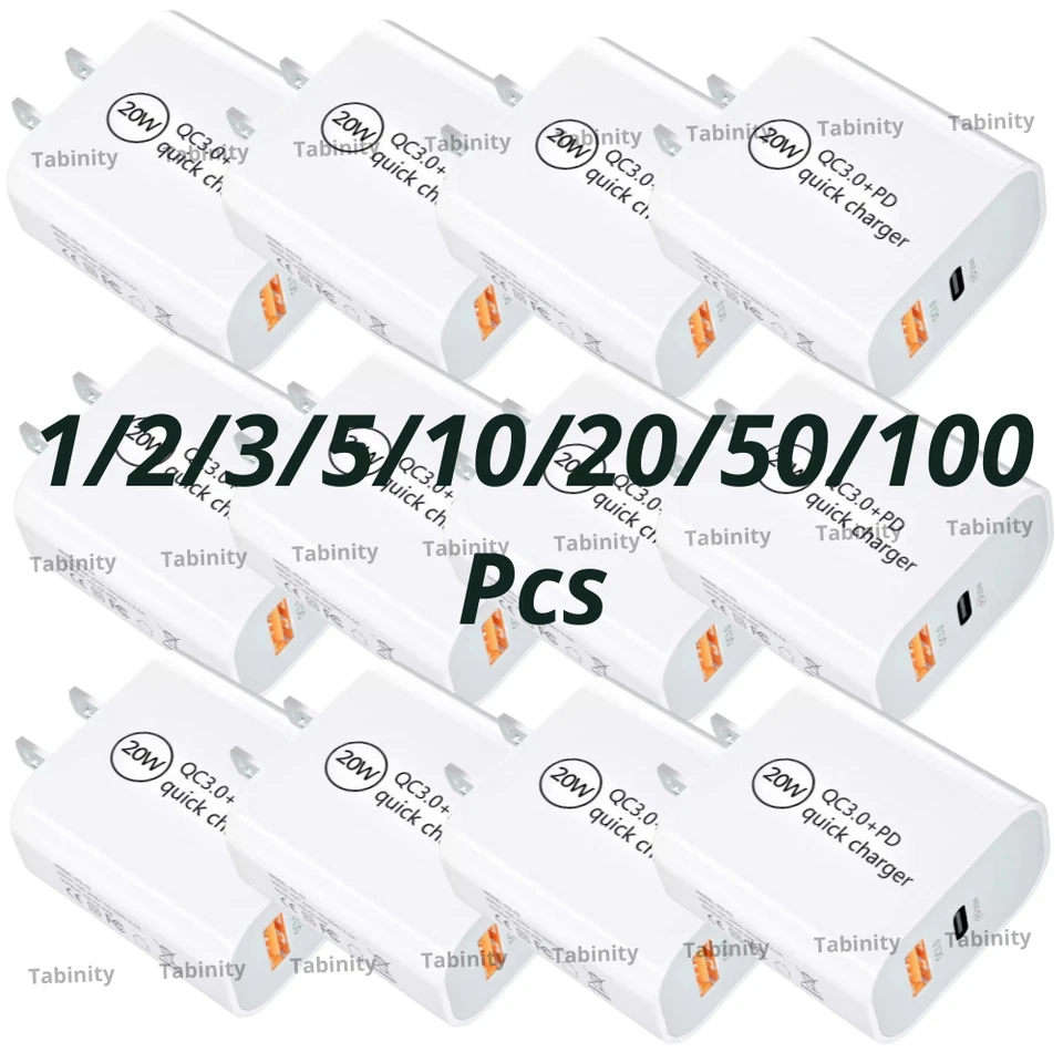 Lote 20W PD QC Cargador Rápido USB C Bloque Adaptador de Corriente Para iPhone 14 13 12 11 XR 8 Foto 1 de 4