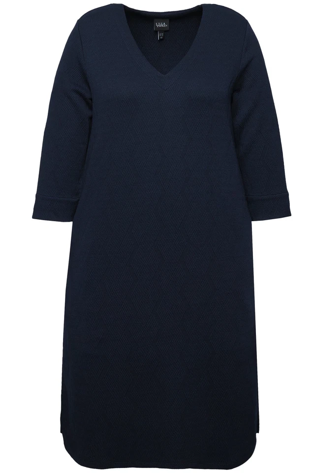 Ulla Popken Damen große Größen Sweatkleid A Linie V Ausschnitt 3 4 Arm - Bild 1 von 1
