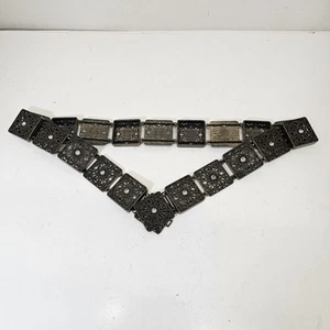 Womens Vtg 12.9oz Bronze Metallic Square Link Rhinestone Wide Concho Belt 36 In - Picture 1 of 7