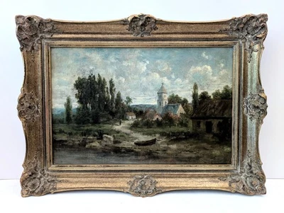 H. R. BLOOMER 1845-1911 Ölgemälde SIGNIERT 19. Jh BARBIZON Kirche Landschaft USA - Bild 1 von 4