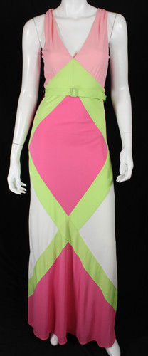 Maxi abito MOSCHINO CHEAP & CHIC rosa verde e bianco jersey colorblock 38