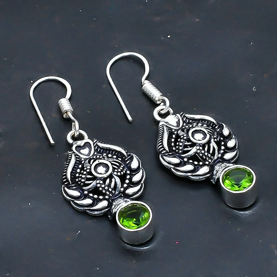 Peridot Gemstone Handmade Jewelry Earring 1.70" - Image 1 of 1