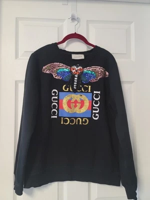 GUCCI Logo Sweatshirt  With Sequin Butterfly Size Large - Image 1 of 4