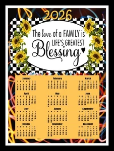 2026 CALENDAR MAGNET - SUNFLOWERS "The Love of a Family" Size 8" x 10" - Picture 1 of 2