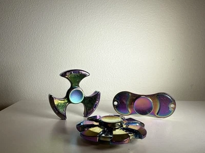 3 Fidget Spinners 彩虹镀铬重型手工旋转玩具减压器! — 第 1/4 张图片