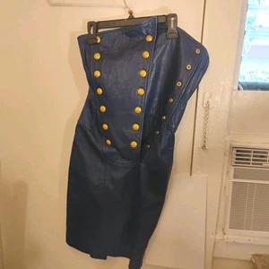 Vtg 80s North Beach Gold Button Womens leather blue Small Michael Hoban - Picture 1 of 19