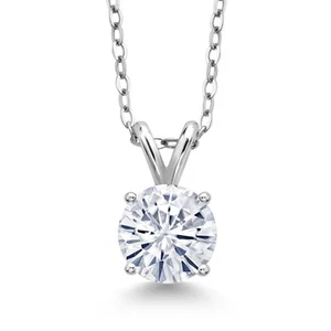 925 Sterling Silver White Moissanite Solitaire Pendant Necklace For Women (1.90 - Picture 1 of 4