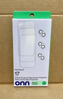 Onn iPhone 17 Tempered Glass Screen Protectors 3 Pack Apple Smart Phone New NIB - Image 1 of 4