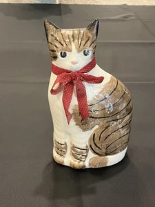  Brown, Black and white ceramic Cat Figurine hand painted 10 in tall  - Picture 1 of 3