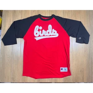 Birds Champion T Shirt Mens XL Raglan 3/4 Sleeve Baseball Graphic Tee Red Black - Picture 1 of 8