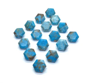AAA Blue Copper Turquoise Hexagon Cut Loose Gemstone For Assorted All Jewelry - Picture 1 of 10