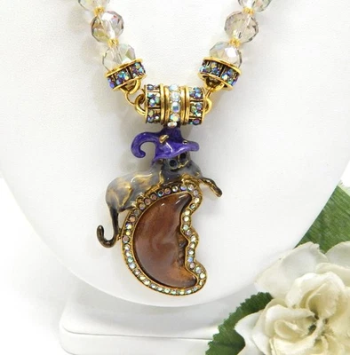 AURORA CRYSTAL BEAD, CAT & MOONFACE REMOVABLE MAGNETIC PENDANT NECKLACE 20" - Image 1 of 4