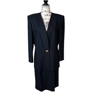 Traje Elegante Kasper Para ASL Talla 12 Negro 2 Piezas 100% Lana Vintage Foto 1 de 4