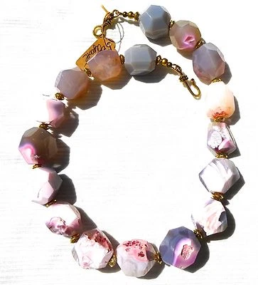 ENORME COLLAR RARO ROSA VENA ÁGATA DRUZY GEODA 19" LARGO CON ESTILO  Foto 1 de 4