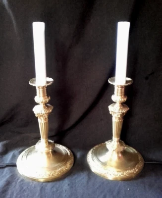 Paire De Bougeoirs En Bronze Eugène Hazart Paris Monté En Lampe - Photo 1/4