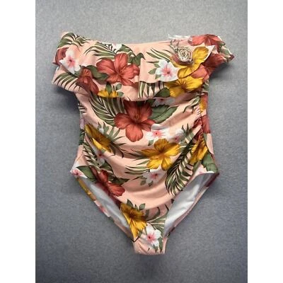 Traje de baño Kona Sol hombro descubierto rosa tropical de una pieza talla XL NUEVO CON ETIQUETAS traje de baño Foto 1 de 4
