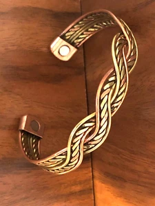 Copper Bracelet Magnetic Therapy Arthritis Pain Men Women Energy Cuff Two Tone - Picture 1 of 4