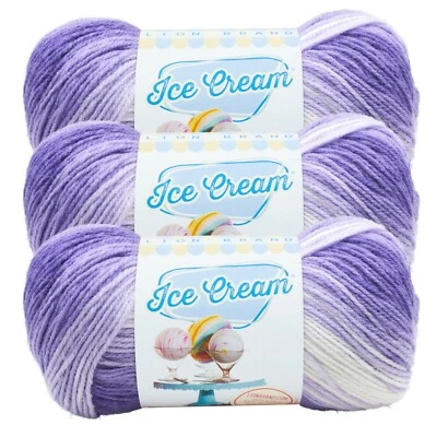 (3 Pack) Lion Brand Yarn 923-210Y Ice Cream Baby Yarn, Grape - Image 1 of 4