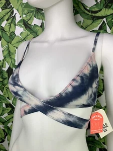 NWT! BillaBong Swim Top Jr's Size M Blue Tidal Wave Wrap Tie - Picture 1 of 6