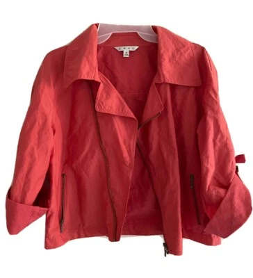CAbi Motocycle Jacket Womens Size M Medium Red Crop Asymmetrical Roll Tab Sleeve - Image 1 of 4