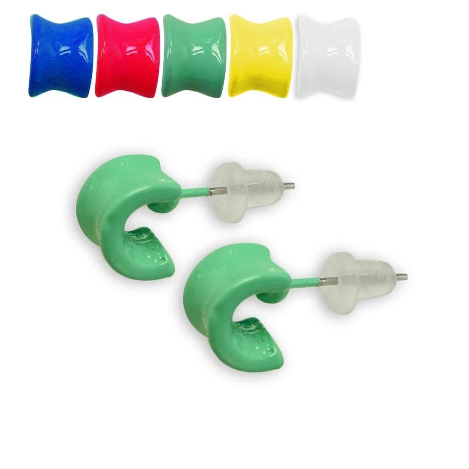 hübsche kleine Halb Creolen Ohrstecker Metall lackiert rot weiß blau grün gelb - Bild 1 von 1