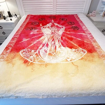 SPENCER’S Red Yellow Cloth Mandala Wall Hanging Yoga Bohemian Zen 80” X 60” - Image 1 of 4