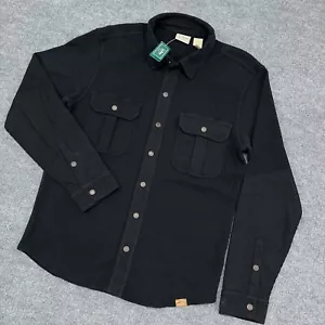 LL Bean Shirt Mens S Black BeanBuilt Waffle Overshirt Snap Button Knit Shacket - Picture 1 of 10