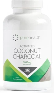 Coconut Activated Charcoal 2000mg Daily Serving | No Fillers/Bulkers | 180 Capsu - Foto 1 di 8