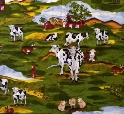 Farm Land Animals Scene The Alexander Henry Collection Quilting Fabric 42Lx33w - Image 1 of 4