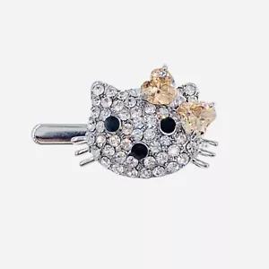 Kätzchen Katze Magnet Haarspange Pin aus Swarovski Kristall kleine Haarspange braun - Bild 1 von 3