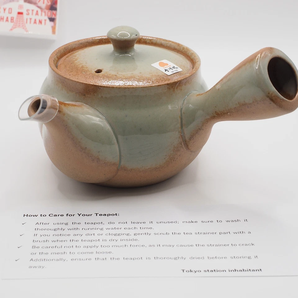 Authentic Japanese Tokoname Teapot Kyusu 'Ash Gray Green Glaze' Ceramesh 350ml - Image 1 of 4