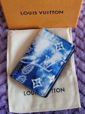 Louis Vuitton карман органайзер гигантский монограмма бандана отбеленный синий бумажник новый  - Изображение 1 из 4