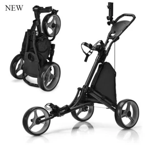 GYMAX Golf Push Cart, 3 Wheels Aluminum Height Adjustable Golf Push Trolley,Gray - Picture 1 of 3