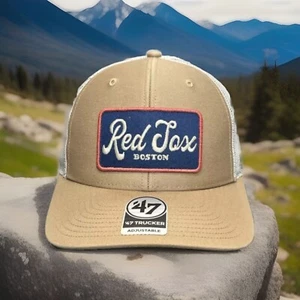 Boston Red Sox Hat Mesh Khaki "Glory Daze" Trucker 47 Brand Snapback H75 - Picture 1 of 8