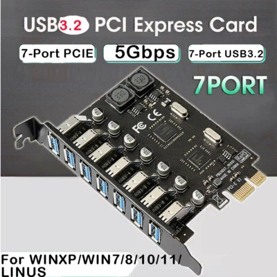 USB3.2 PCI-E Expansion Card Adapter 7 Ports Hub Adapter External Controller US - Image 1 of 4