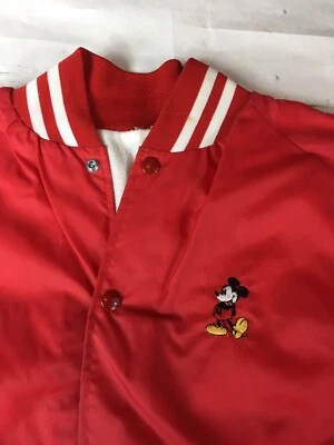 Chaqueta Bordada Mickey Mouse De Colección Roja Blanca Nylon Años 70 80 Broches a Presiones con Bolsillos  Foto 1 de 4