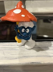 Vintage Smurfs 1979 Umbrella Smurf Mushroom Rare Figure Toy Schleich Peo Run 2 - Picture 1 of 9