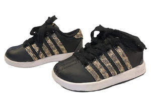 K Swiss Classic Black with Leopard Glitter Sz 5 Infant Girl’s Shoes 24643-018-M - Picture 1 of 10